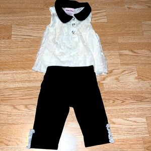 Little Lass White and Black Lace Outfit Size 18 months